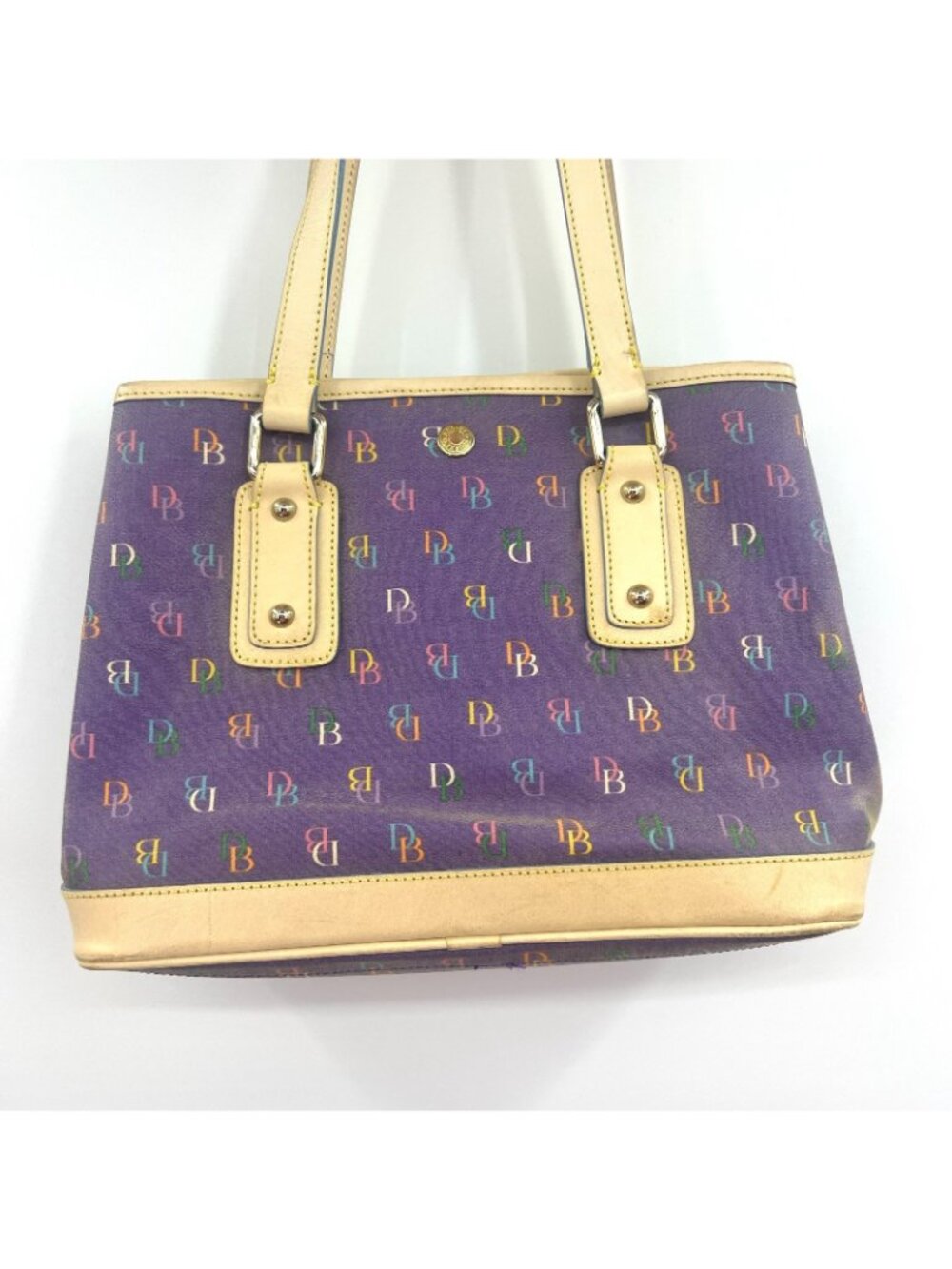 Vintage Dooney & Bourke Purple IT Monogram Satchel Purse w/Charm - Picture 4 of 6